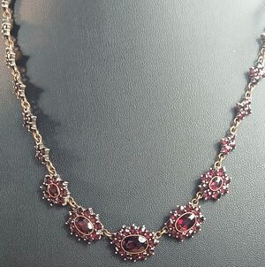 Antique Victorian Rose Cut Boheman Garnet Gold Gilt Necklace 18"